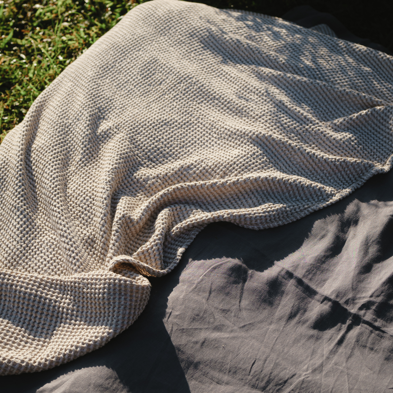 White Linen Waffle Blanket