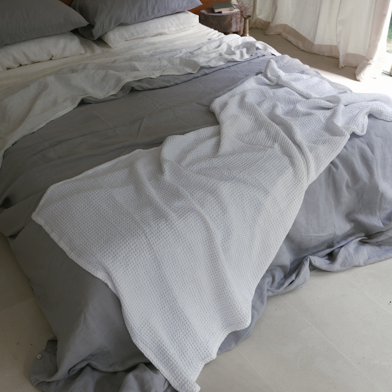 White Linen Waffle Blanket