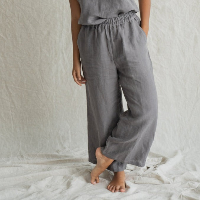 Charcoal Stonewashed Linen Long Pants