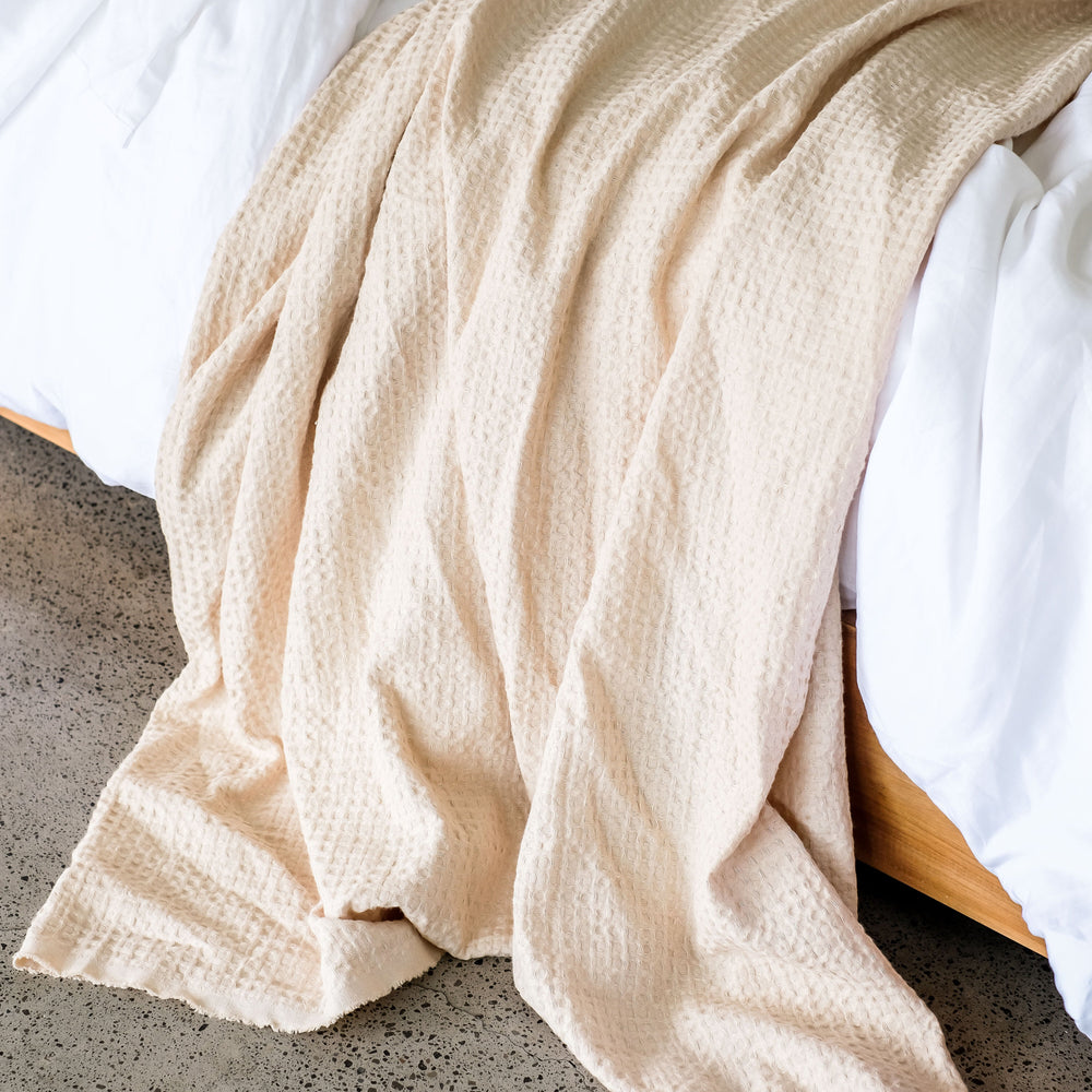 Ivory Linen Waffle Blanket