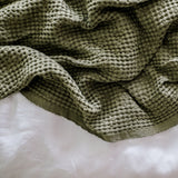 Cedar Green Linen Waffle Blanket