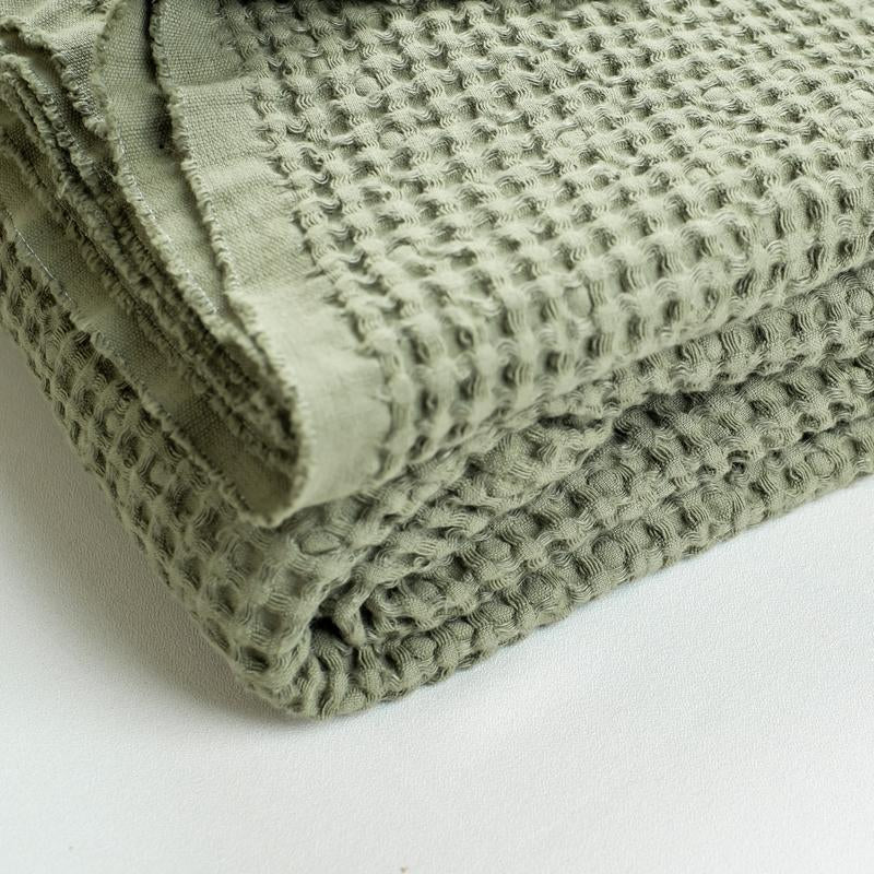 Cedar Green Linen Waffle Blanket